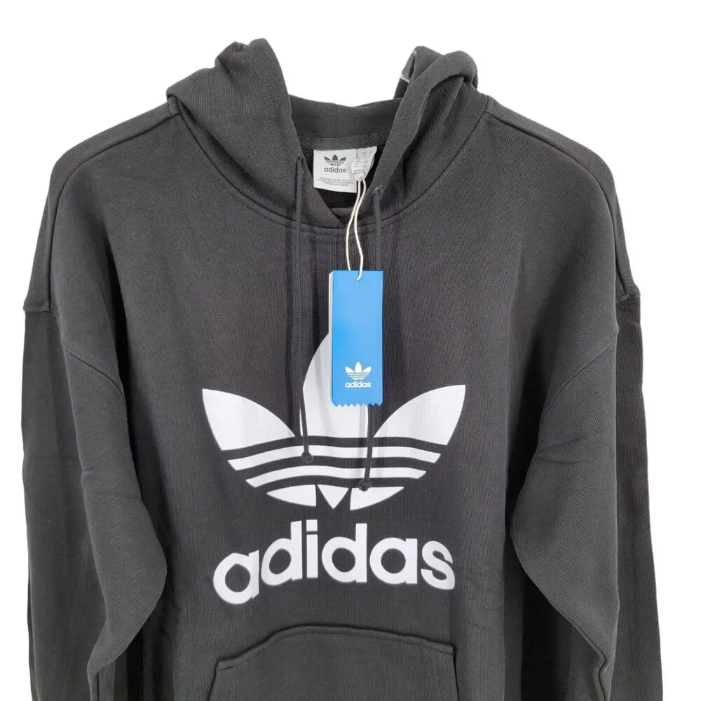 Adidas Originals Hoodie Womens Large Black White Trefoil Pullover Sweatshirt NEW - Picture 11 of 16